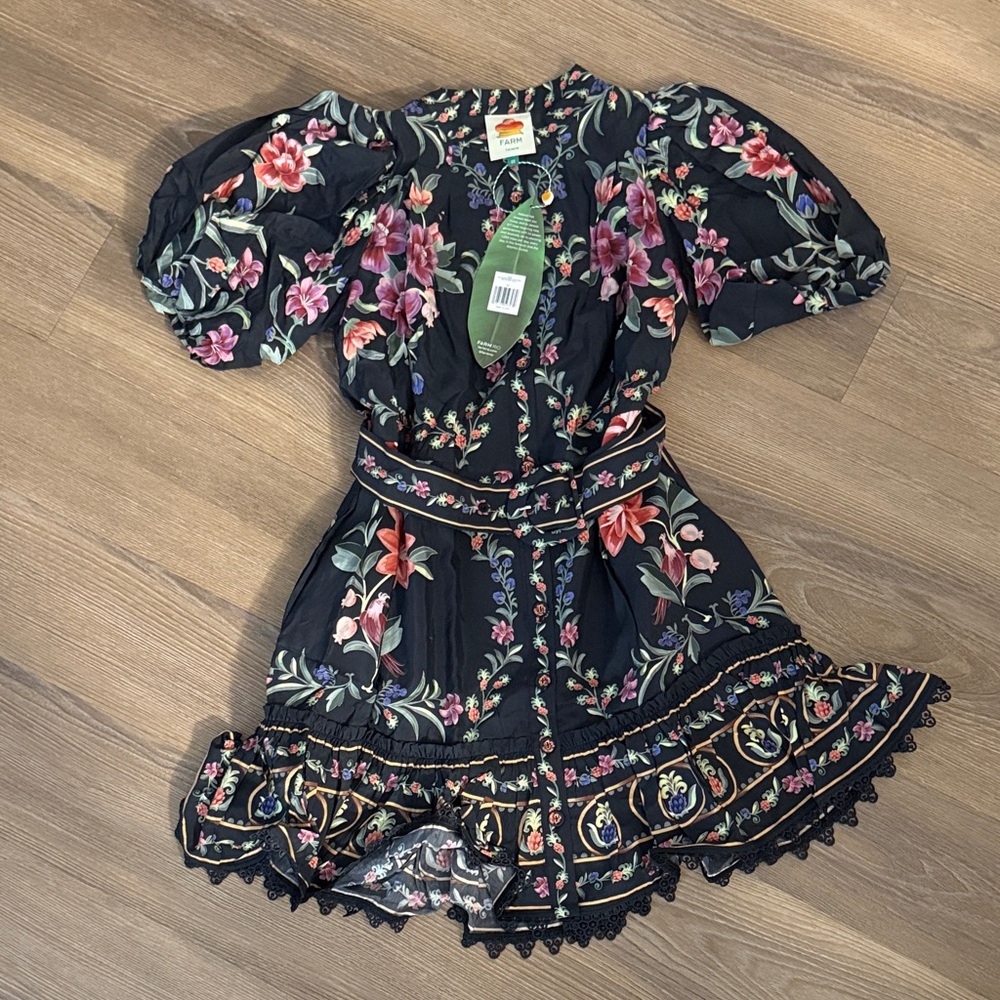 NWT FARM RIO Black Belle Garden Lace Belted Mini Dress - Picture 5 of 8